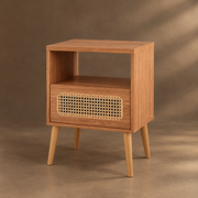 MESA DE LUZ 1 CAJON - FREIJO/TELA NATURAL